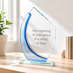 Clear and Blue Glass Personalised Engraved Award Trophy Perfect for Sports, Employees, School Ceremonies & Appreciation Jade Glass ukgiftstoreonline