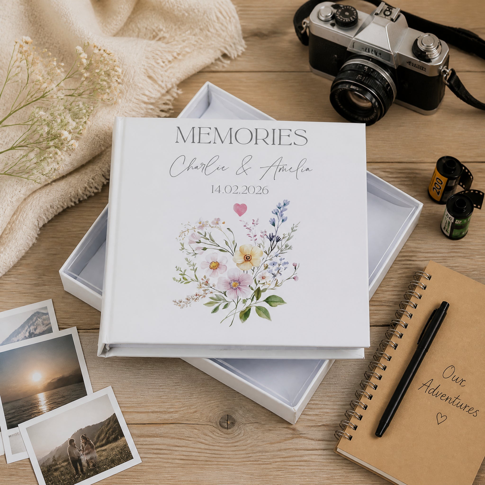 Personalised Photo Album, Memories Love Wedding Gift Box, 6x4 Floral wedding photo album ukgiftstoreonline