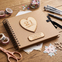 Personalised Brown Birthday Guest Book – Wooden Engraved Scrapbook Album 8x8 with Kraft Paper ukgiftstoreonline