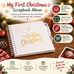 My First Christmas White Scrapbook Photo Album Keepsake Gold Print personalised photo album ukgiftstoreonline