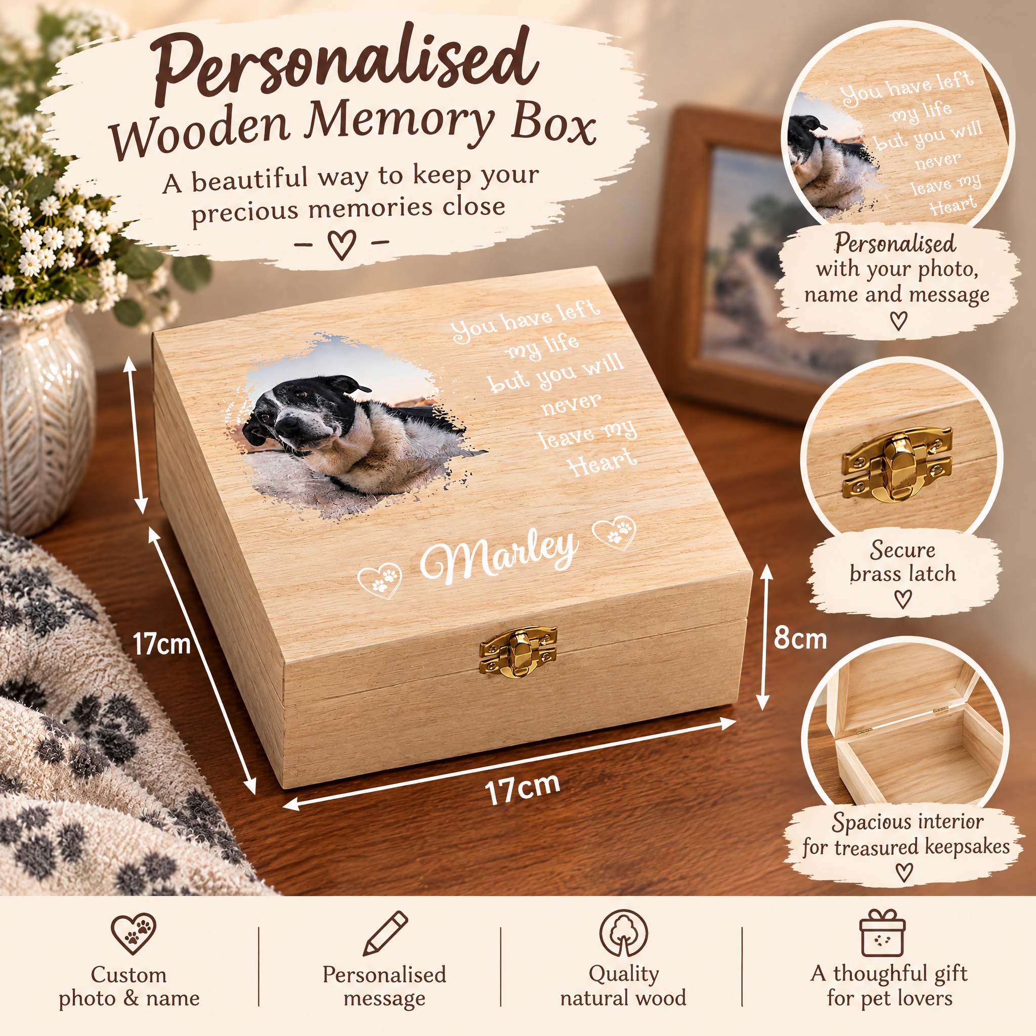 Personalised Pet Memorial Box, Wooden Keepsake With Photo For Pet Lovers Keepsake Memory Box ukgiftstoreonline