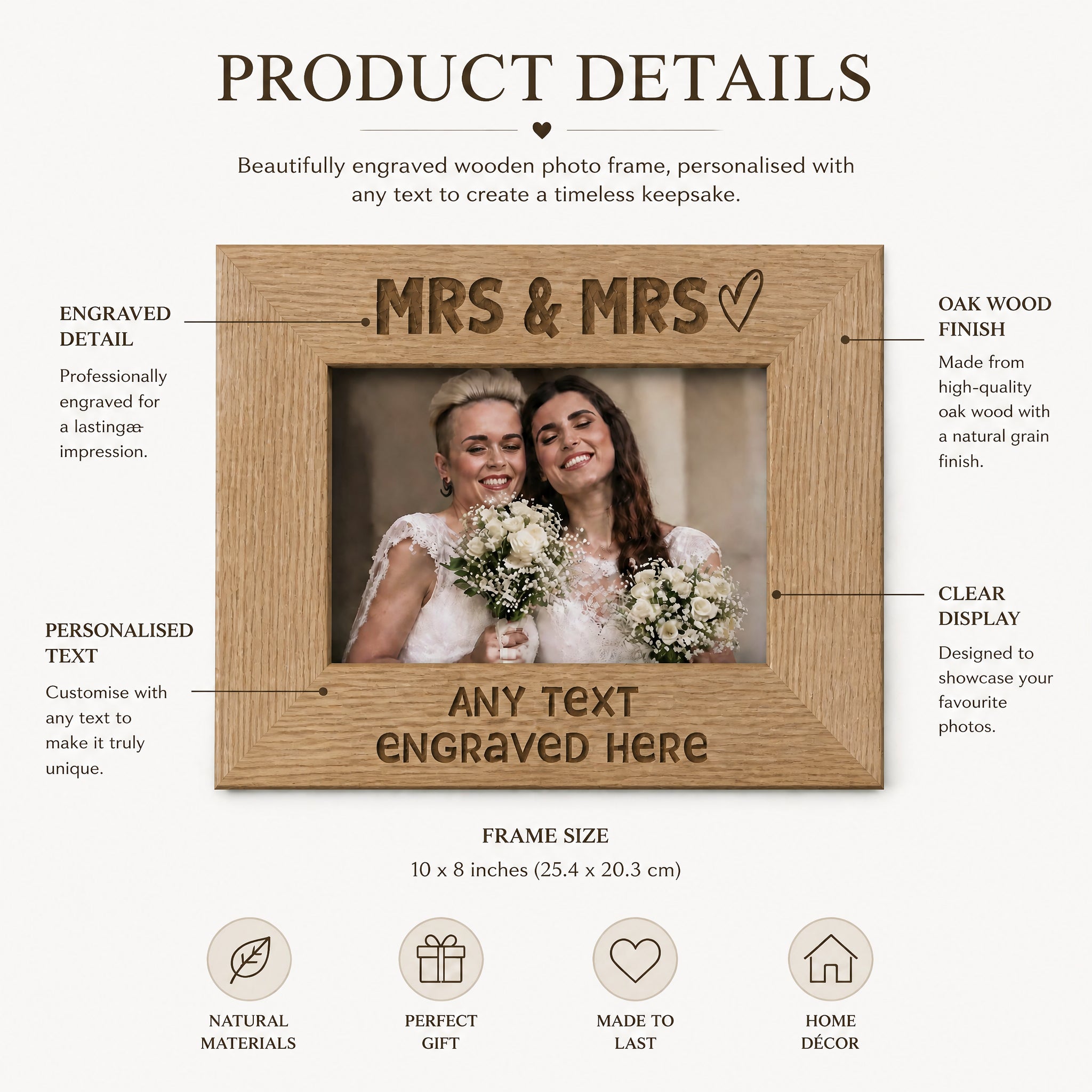 Oak Personalised Mrs and Mrs Gay Wedding Picture Photo Frame Heart Gift Photo Frame ukgiftstoreonline