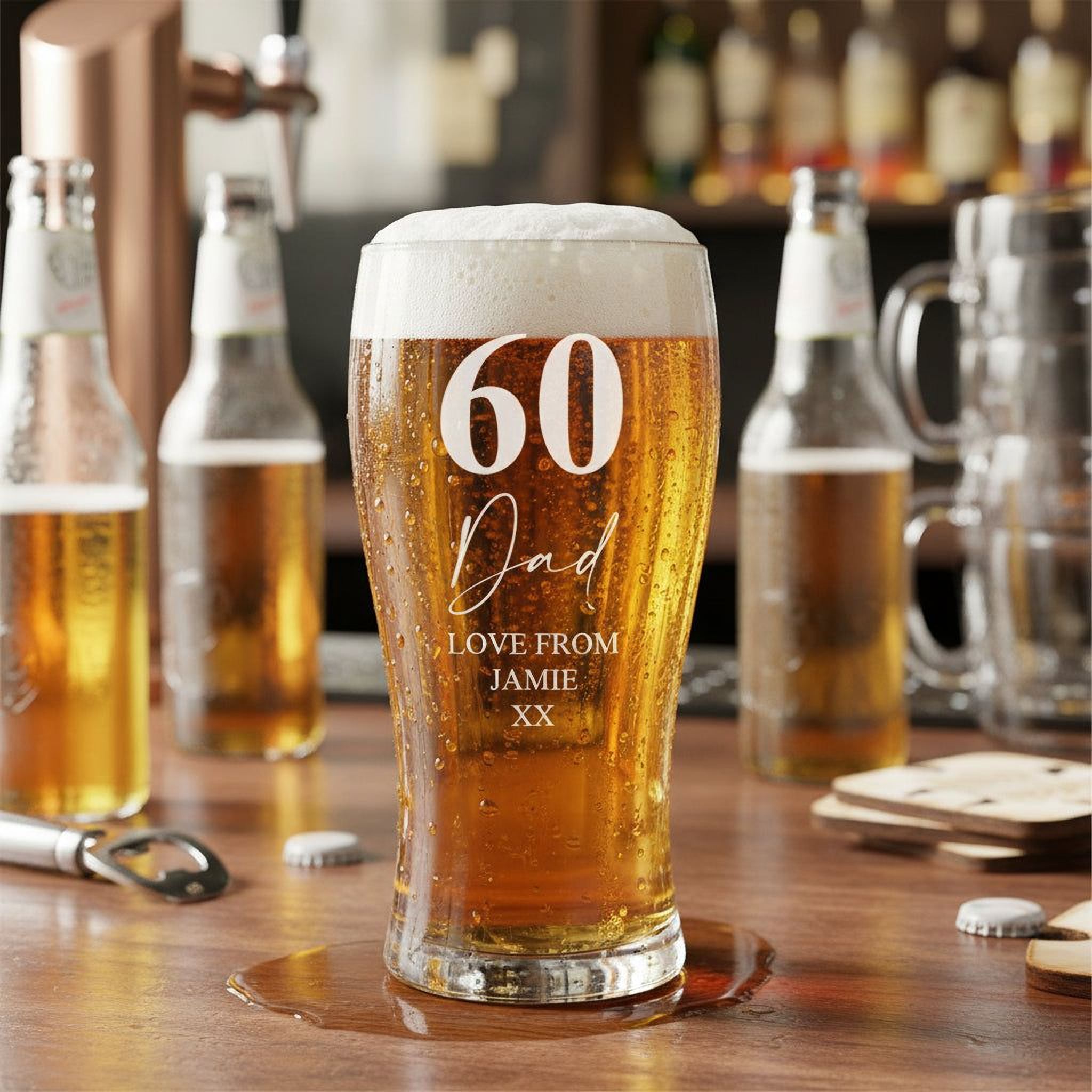 Engraved Personalised 60th Birthday Signature Pint Beer Glass Gift Boxed personalised beer glasses ukgiftstoreonline