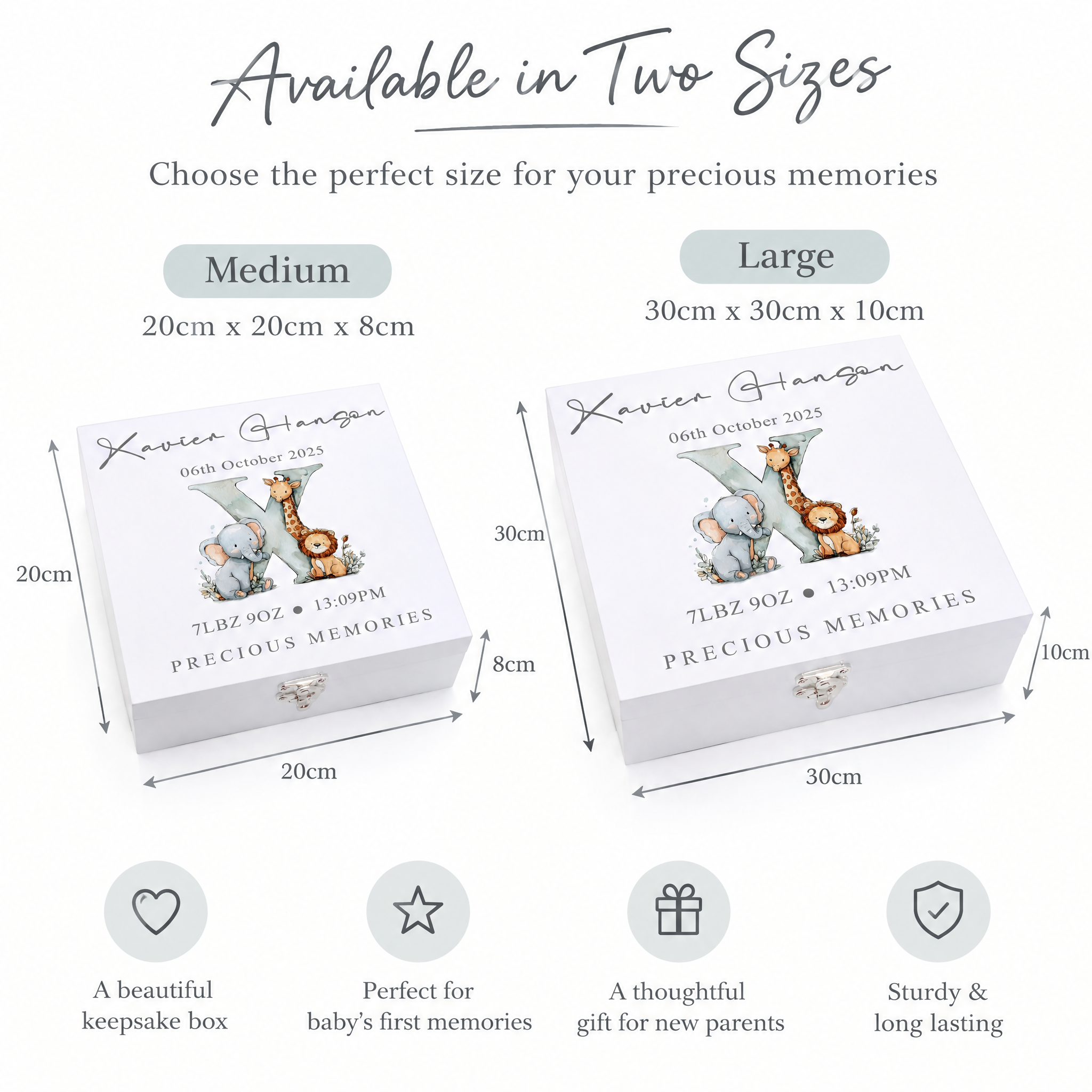Personalised Baby Memory Box | White Animal Alphabet Keepsake Gift ukgiftstoreonline