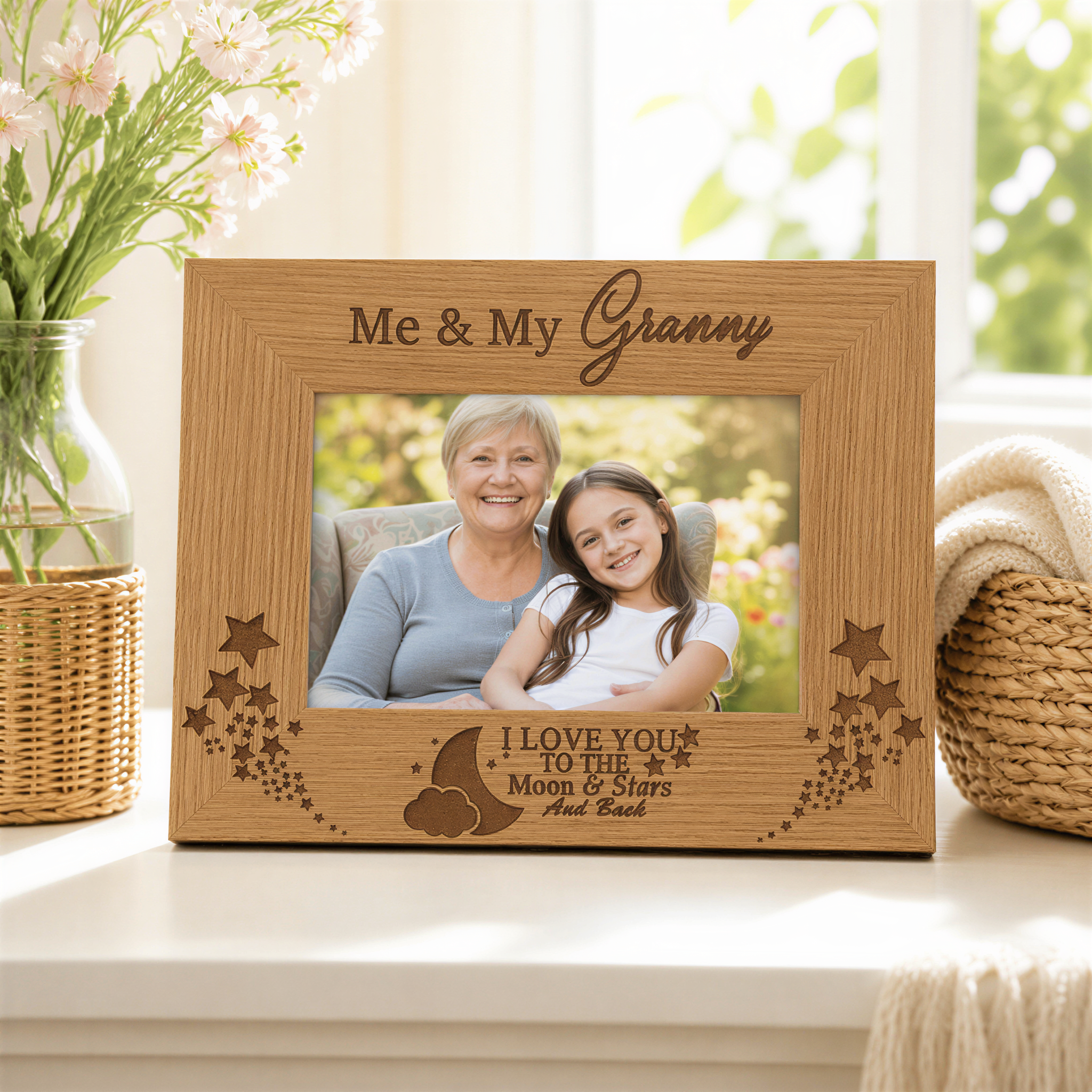 Me and My Granny Love You To The Moon Oak Wood Finish Engraved Photo Frame Gift Photo Frame ukgiftstoreonline