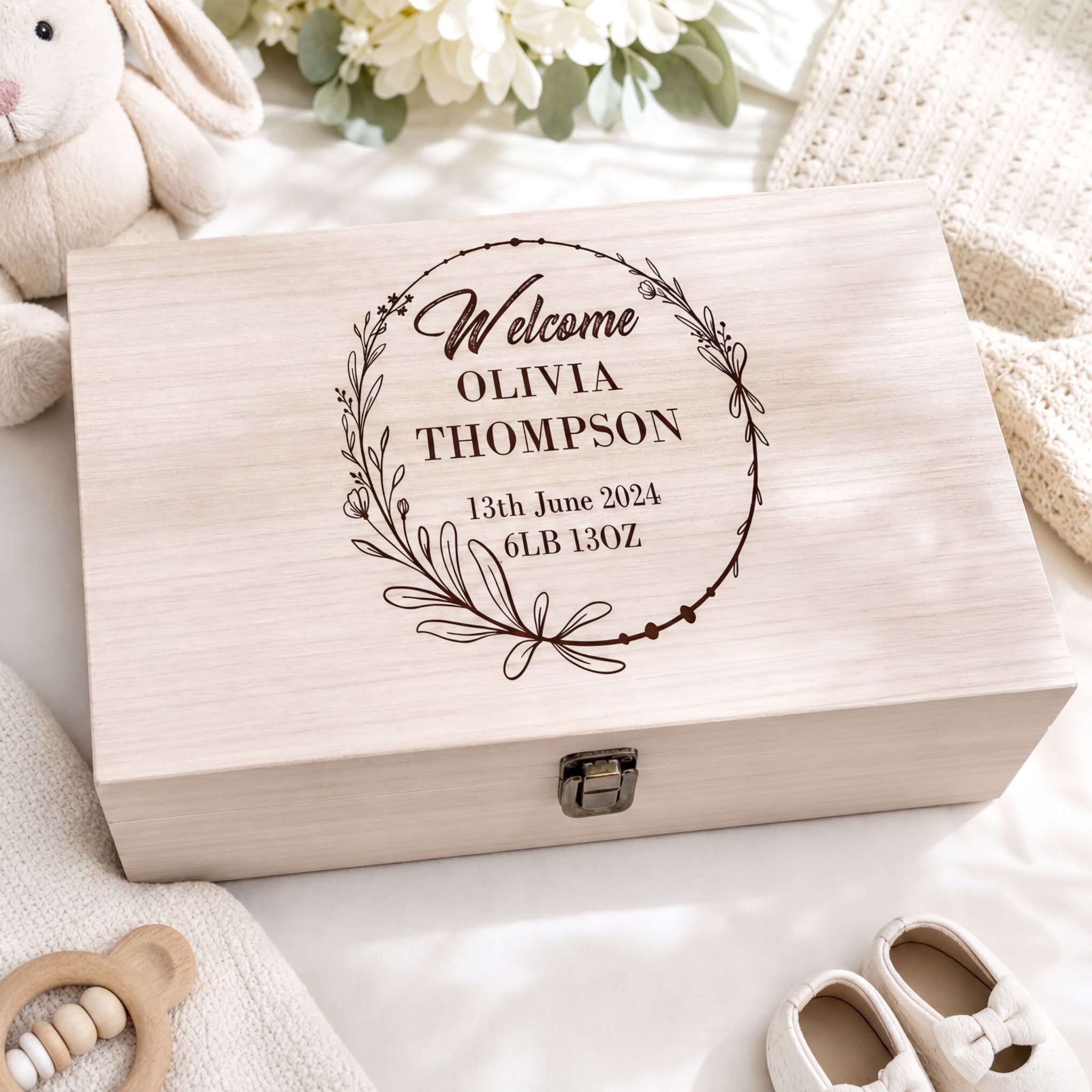 Personalised Wooden Memory Box - Large Hinged Keepsake Chest For Boys & Girls Keepsake Memory Box ukgiftstoreonline