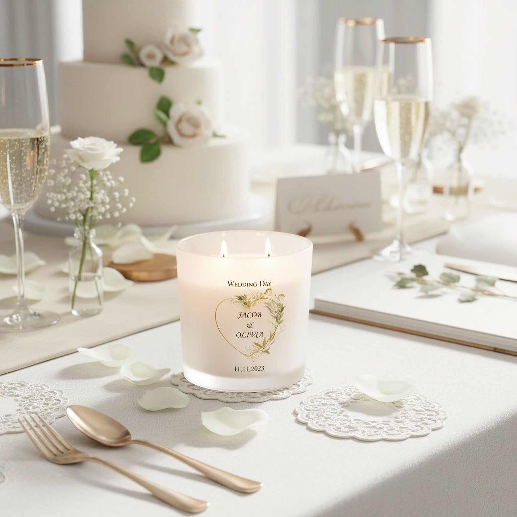 Personalised Large Double Wick Wedding Candle Gift With Gold Leaf personalised Candle Lights ukgiftstoreonline
