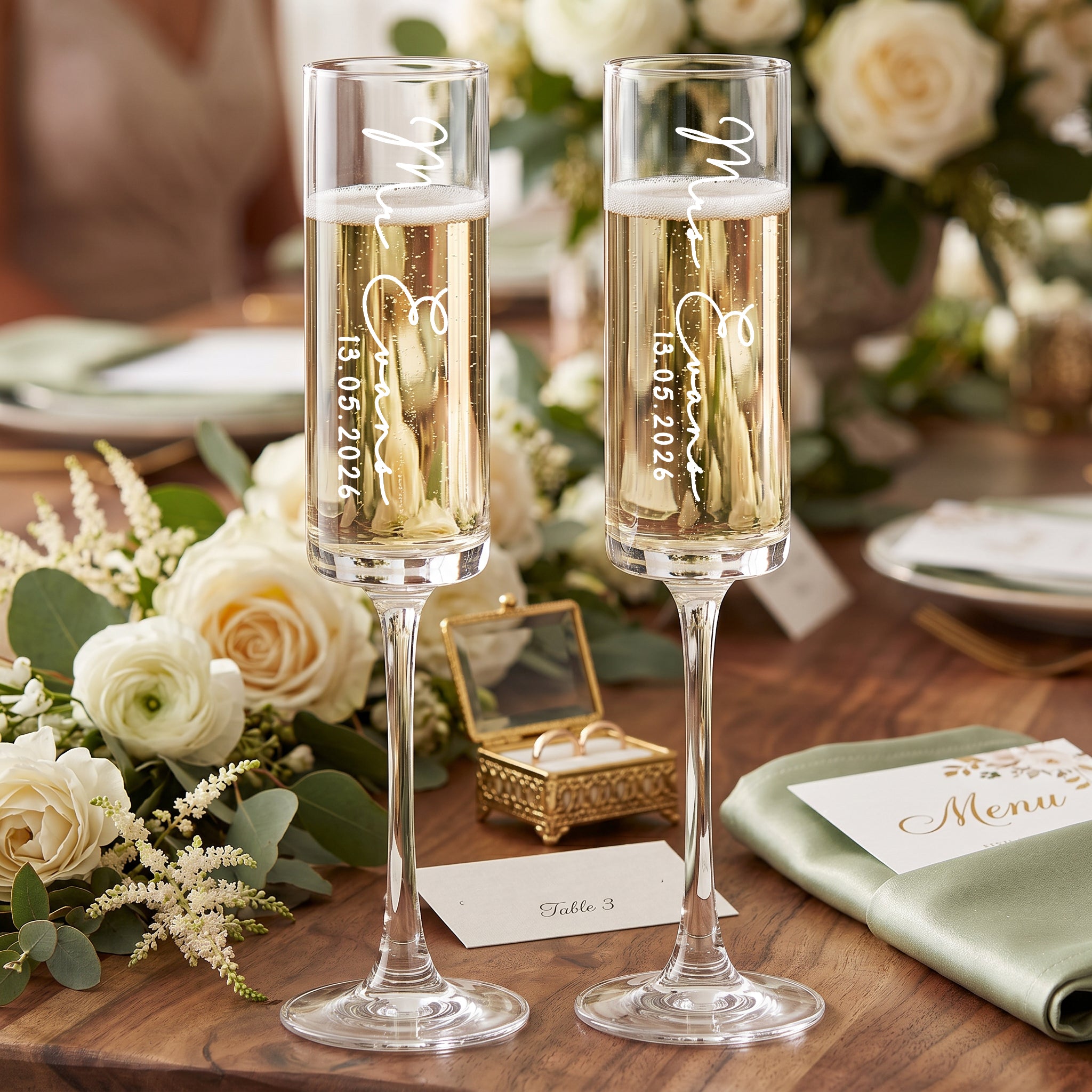 Personalised Champagne Flutes – Tall Wedding Champagne Glasses | Elegant Engraved Toast Set Champagne Glasses ukgiftstoreonline