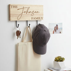 Personalised Engraved Wooden Family Name Key or Coat Hook ukgiftstoreonline