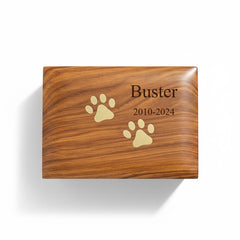 Large Personalised Handmade Wooden Pet Urn Box For Dogs With Brass Paw Inlays
