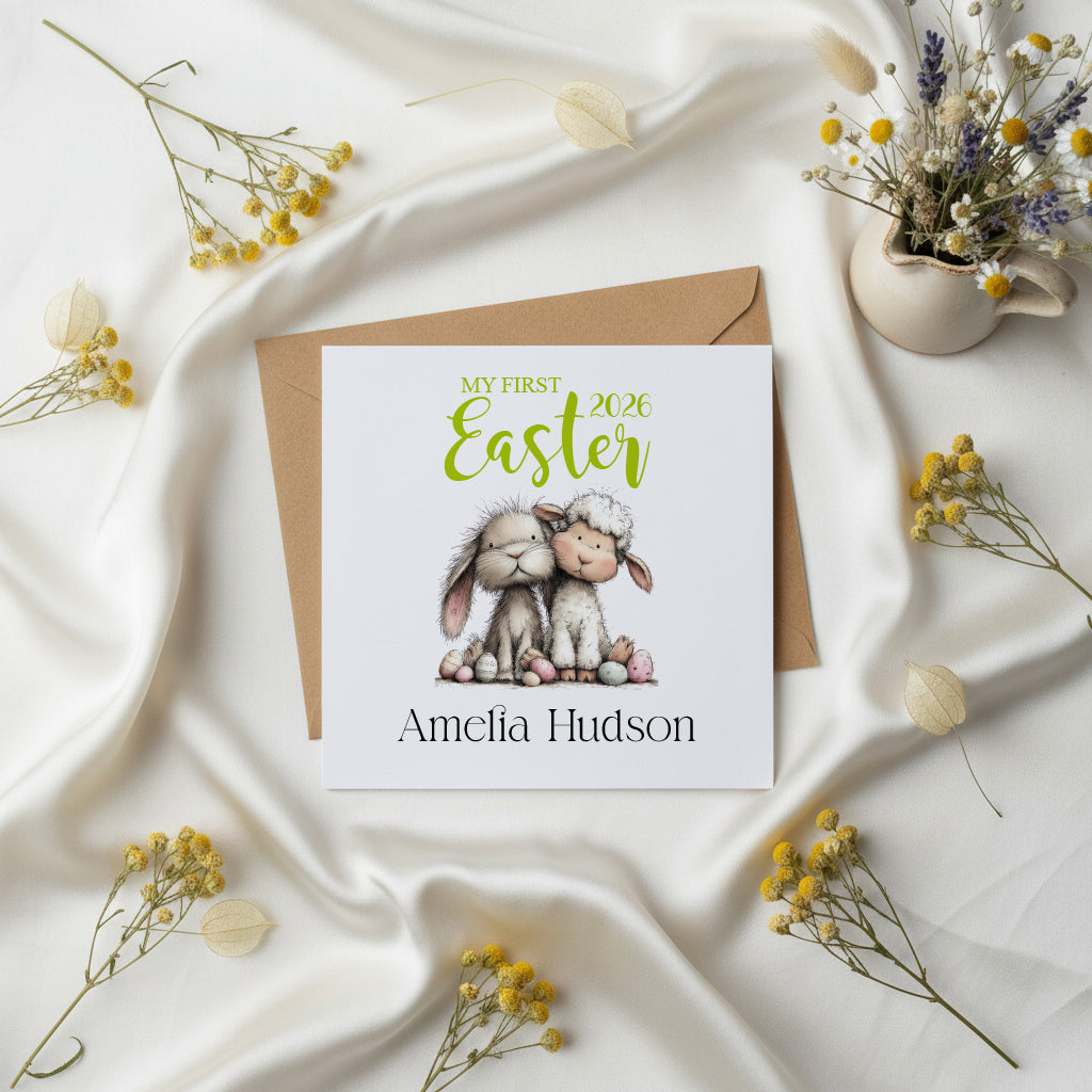 Personalised My 1st Easter Card Luxury Linen and Natural Envelope Personalised Cards ukgiftstoreonline