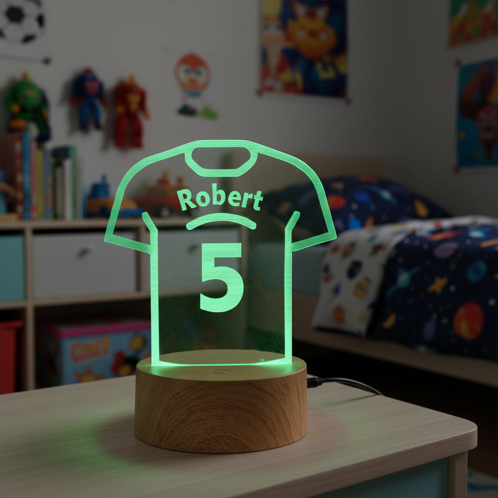 Football Shirt Kids Room Personalised 7 colour Led Night Light Lamp For Boys Birthday Personalised Lights ukgiftstoreonline