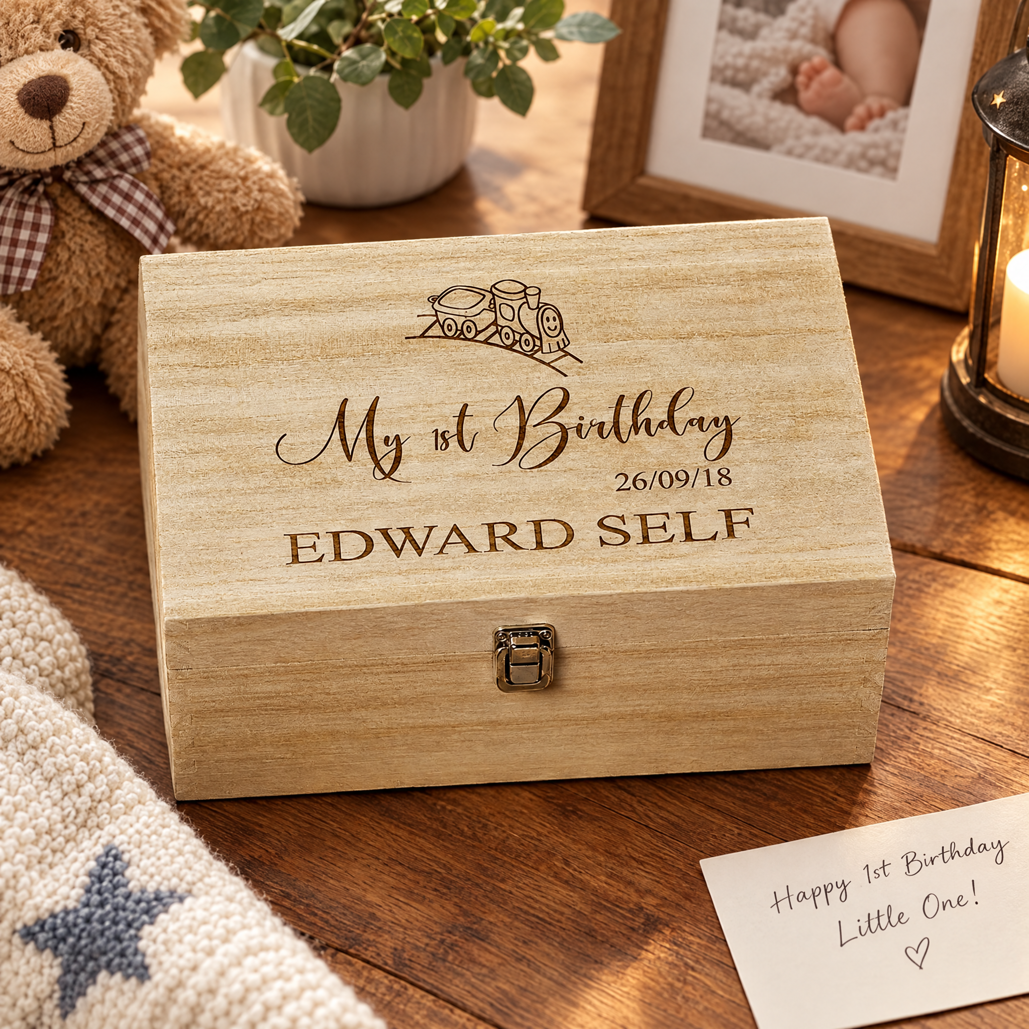 Personalised Large Boy's First Birthday Gift Keepsake Box Engraved Personalised Birthday Gift Raised Words