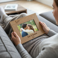 Personalised Love Photo Frame Gift Swish Heart Landscape Engraved Wooden personalised photo frames ukgiftstoreonline