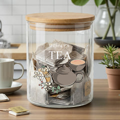 Personalised Tea Storage Jar with Tea Pot and Any name Gift For Any Occasion