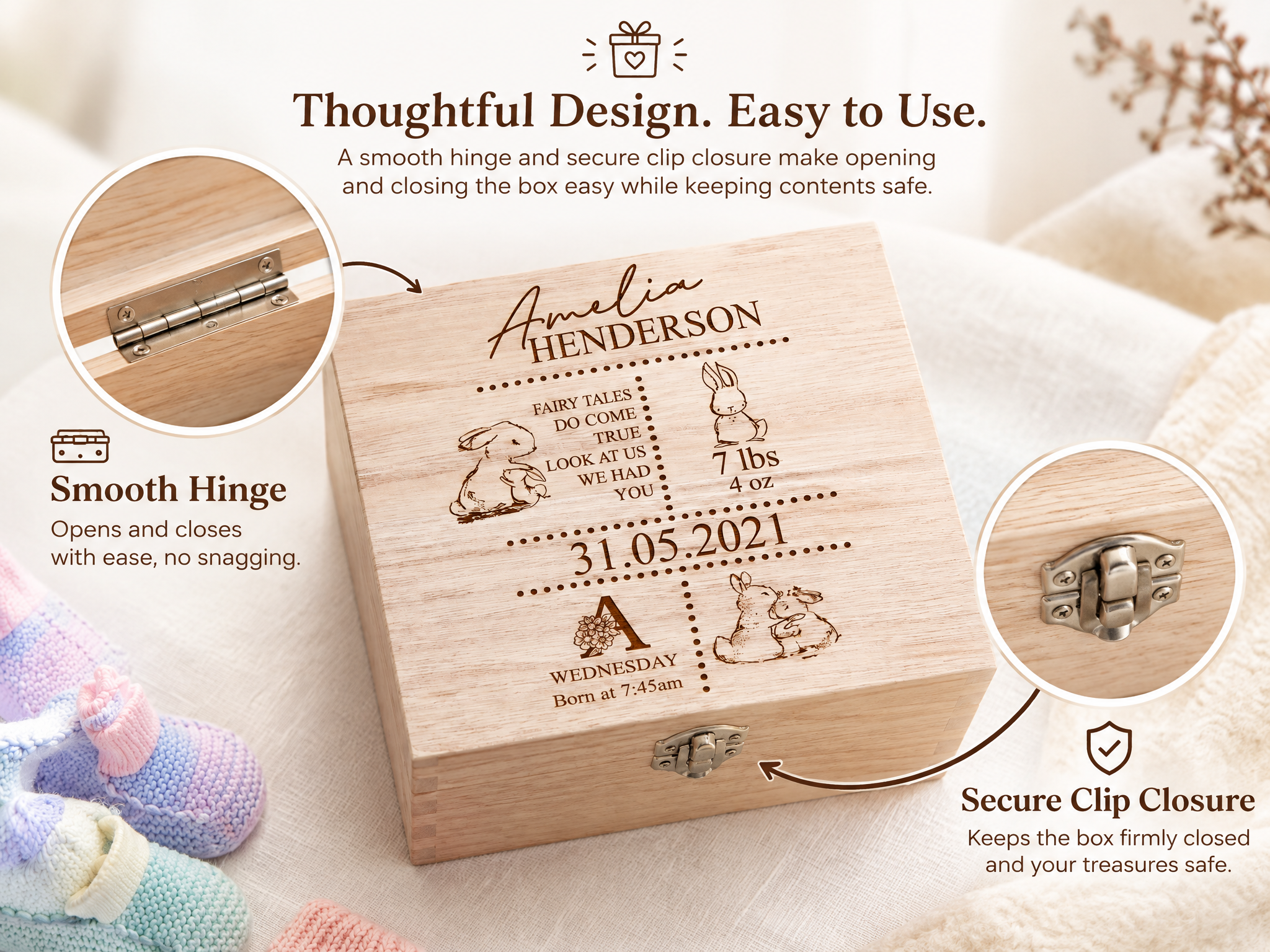 Personalised baby Wooden Memory Box Gift With birth Details Keepsake Memory Box ukgiftstoreonline