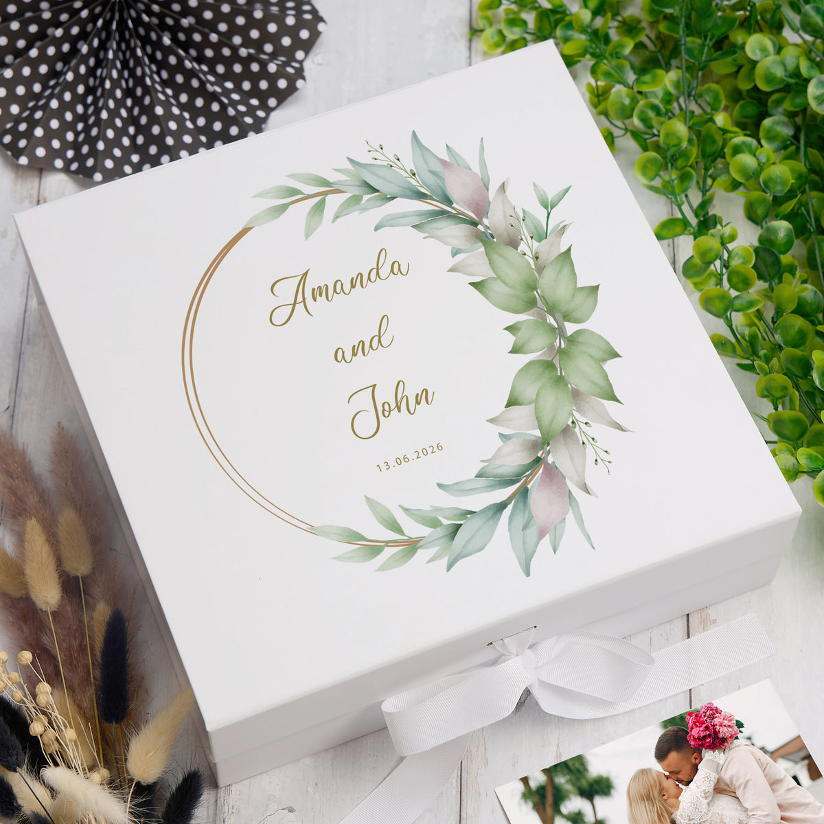 Personalised Wedding Day Keepsake Gift Box Couple Wedding Memory Storage Box ukgiftstoreonline Ribbon Box Medium