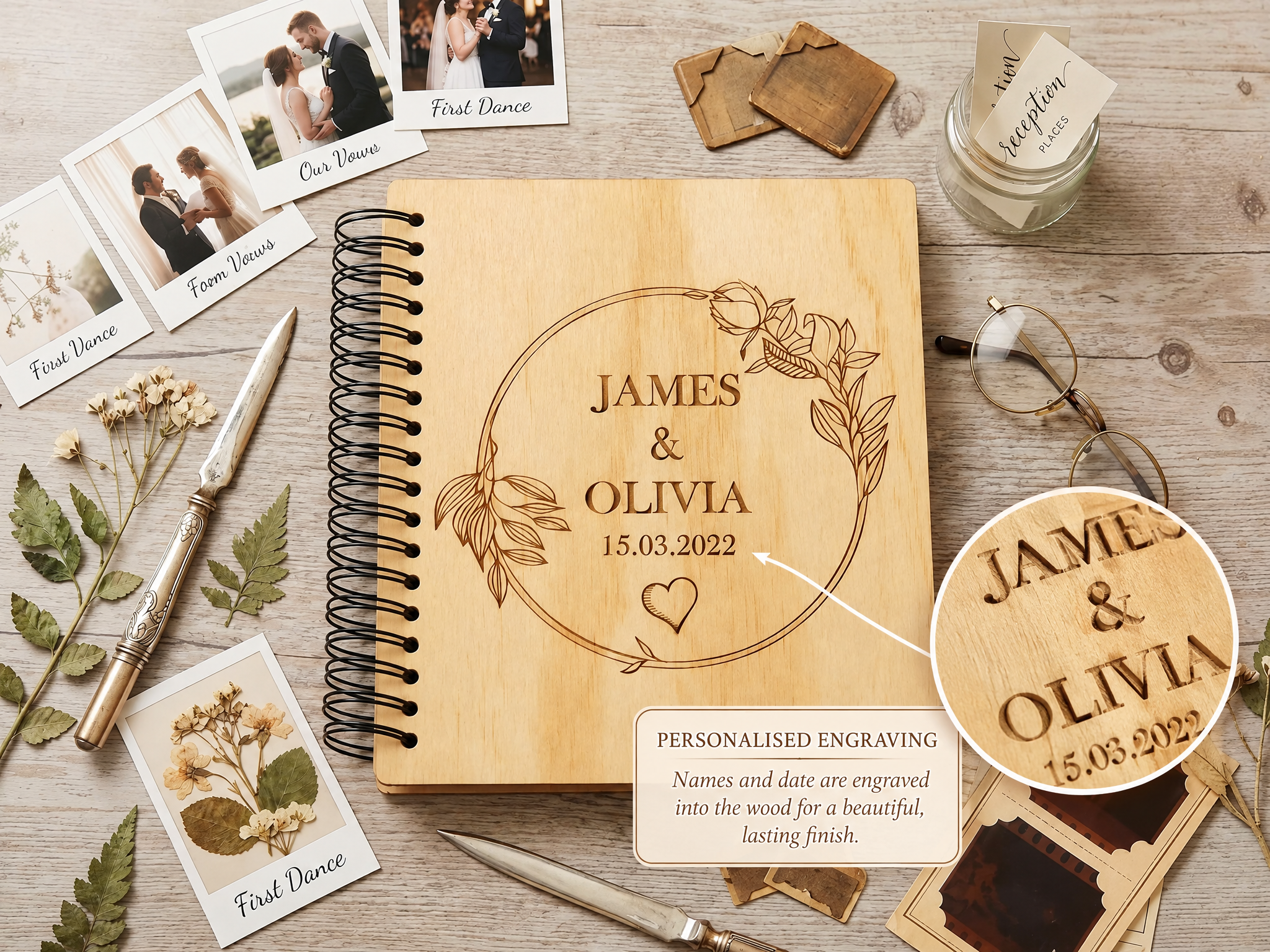 Personalised Wedding or Anniversary Wooden Photo Album Engraved Gift photo album ukgiftstoreonline