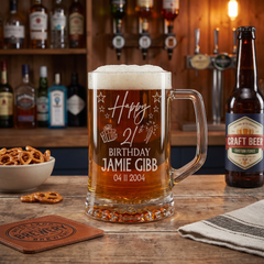 Personalised 21st Birthday Pint Beer Tankard Glass with Stars personalised beer glasses ukgiftstoreonline