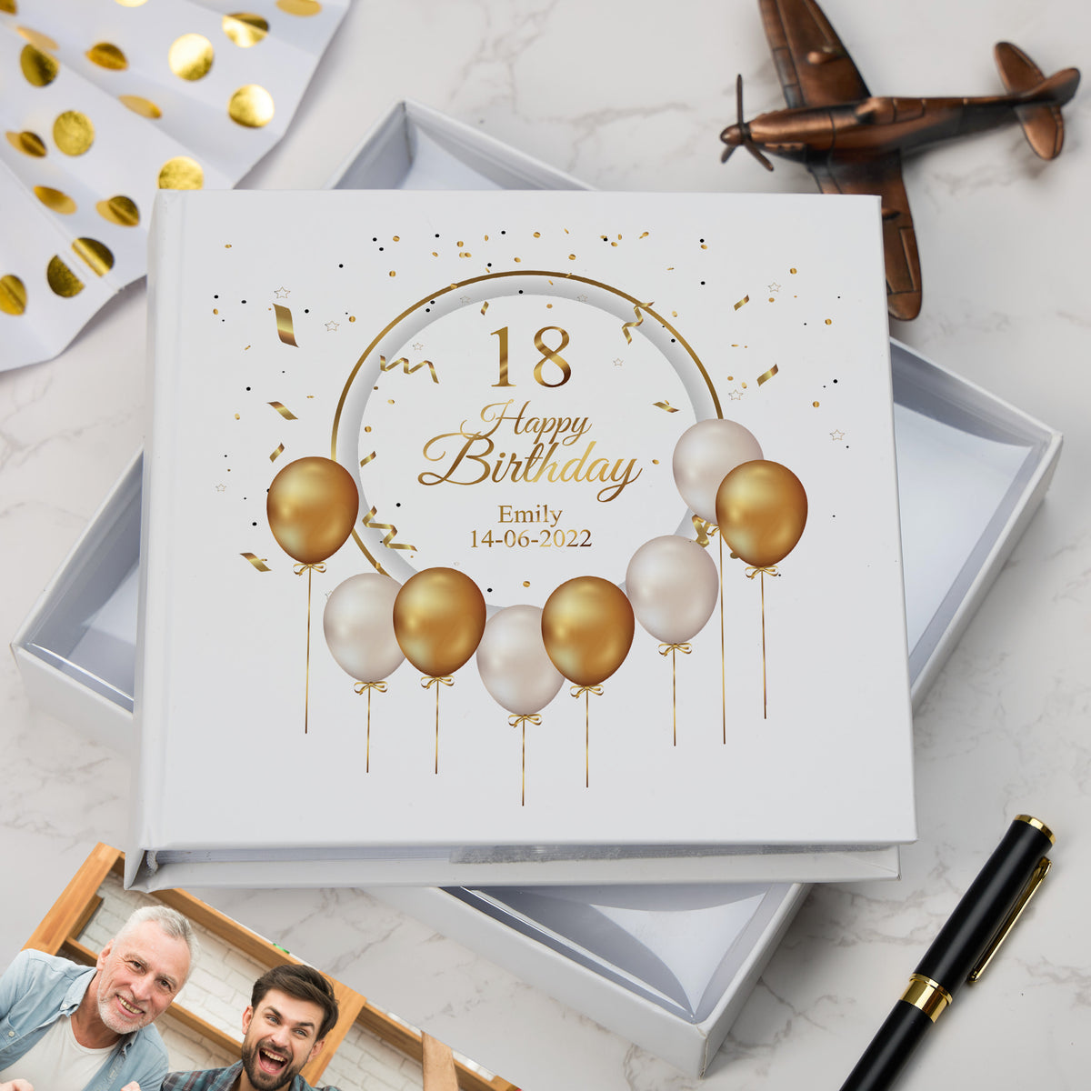 Personalised 18th Birthday Photo Album Gift With Gold Balloons Birthday Photo Album ukgiftstoreonline