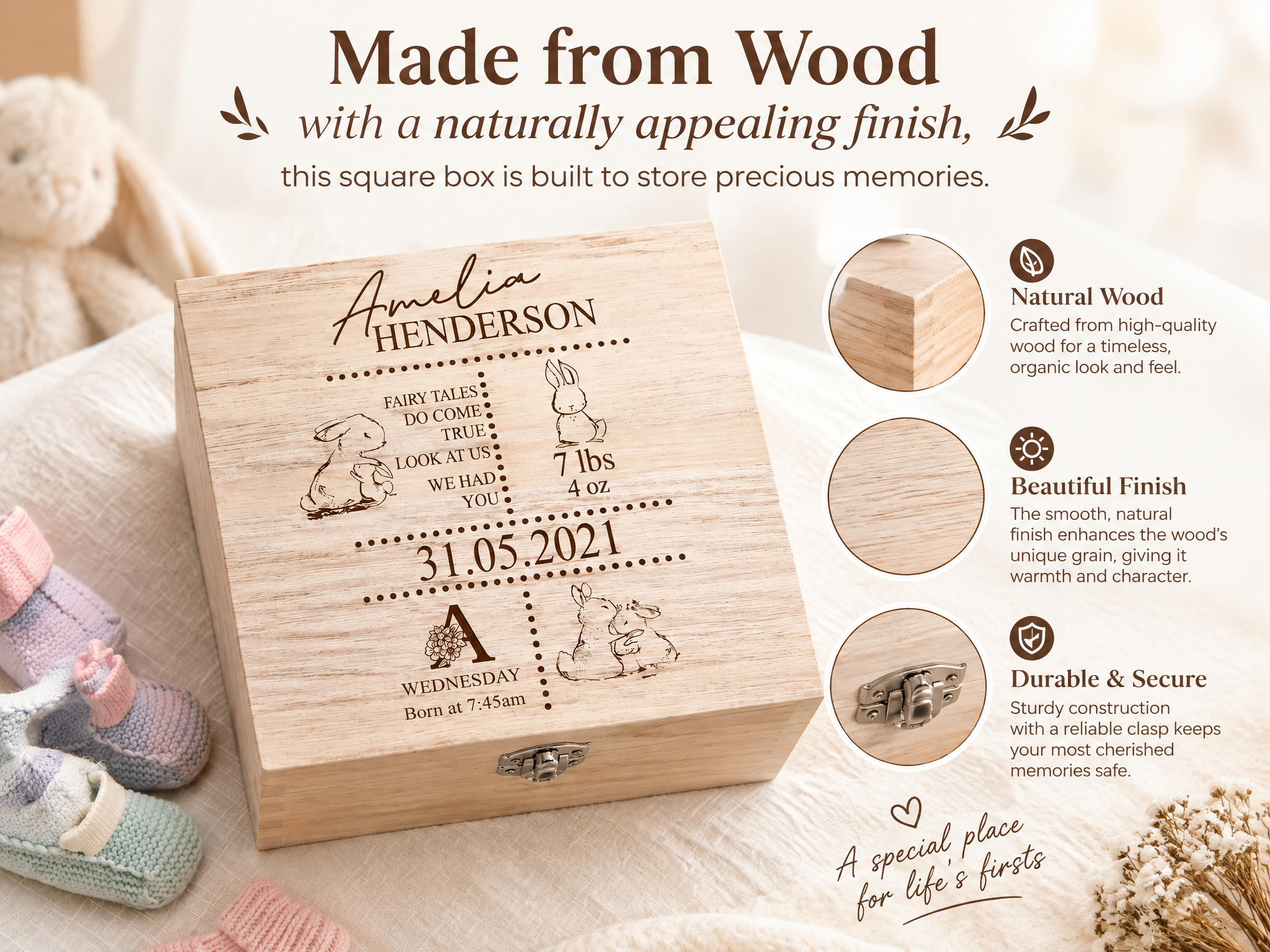 Personalised baby Wooden Memory Box Gift With birth Details Keepsake Memory Box ukgiftstoreonline