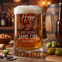 Personalised 21st Birthday Pint Beer Tankard Glass with Stars personalised beer glasses ukgiftstoreonline
