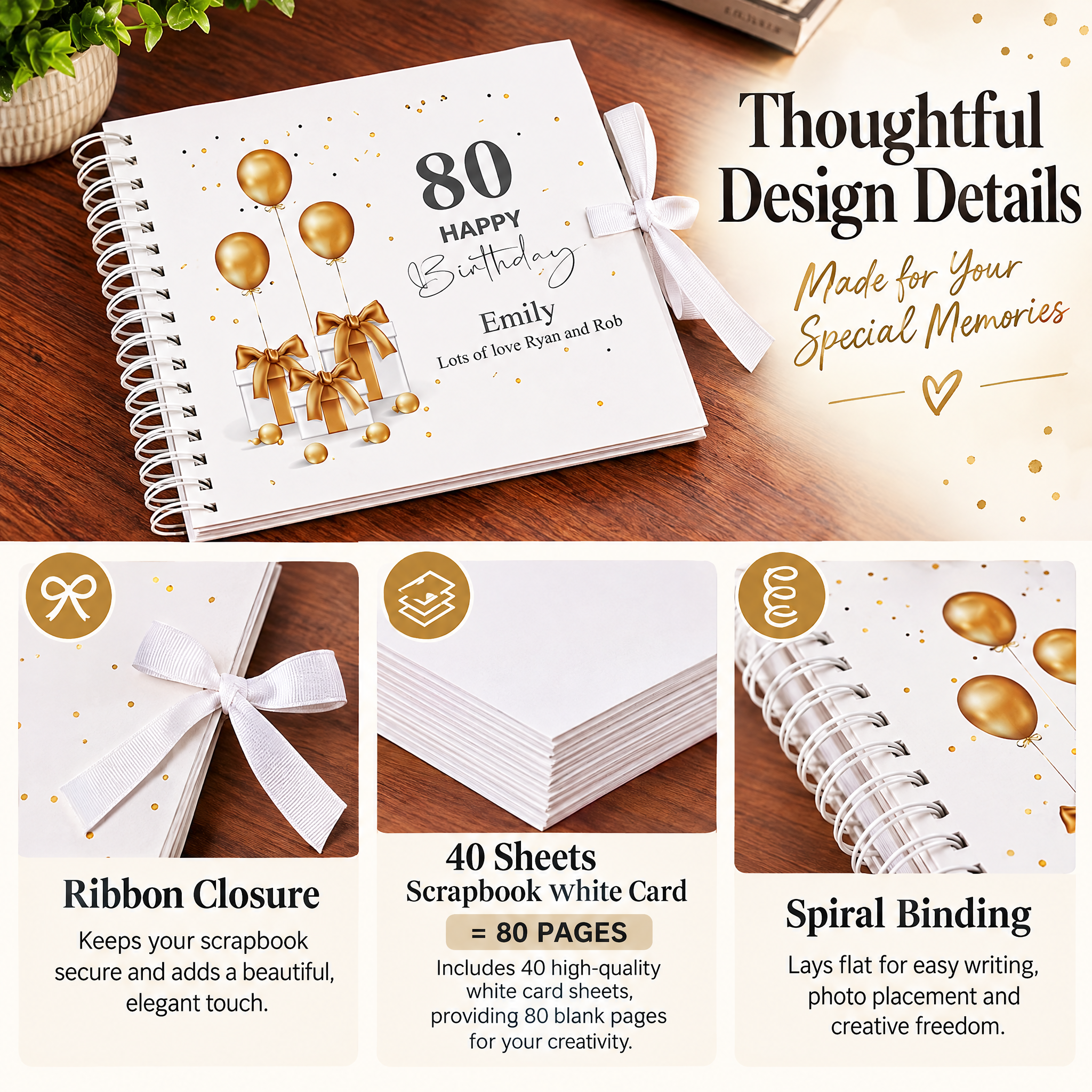 Personalised 80th Birthday Guest Book Scrapbook or Album Gold Presents Scrapbook ukgiftstoreonline