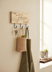 Personalised Engraved Wooden Family Name Key or Coat Hook ukgiftstoreonline