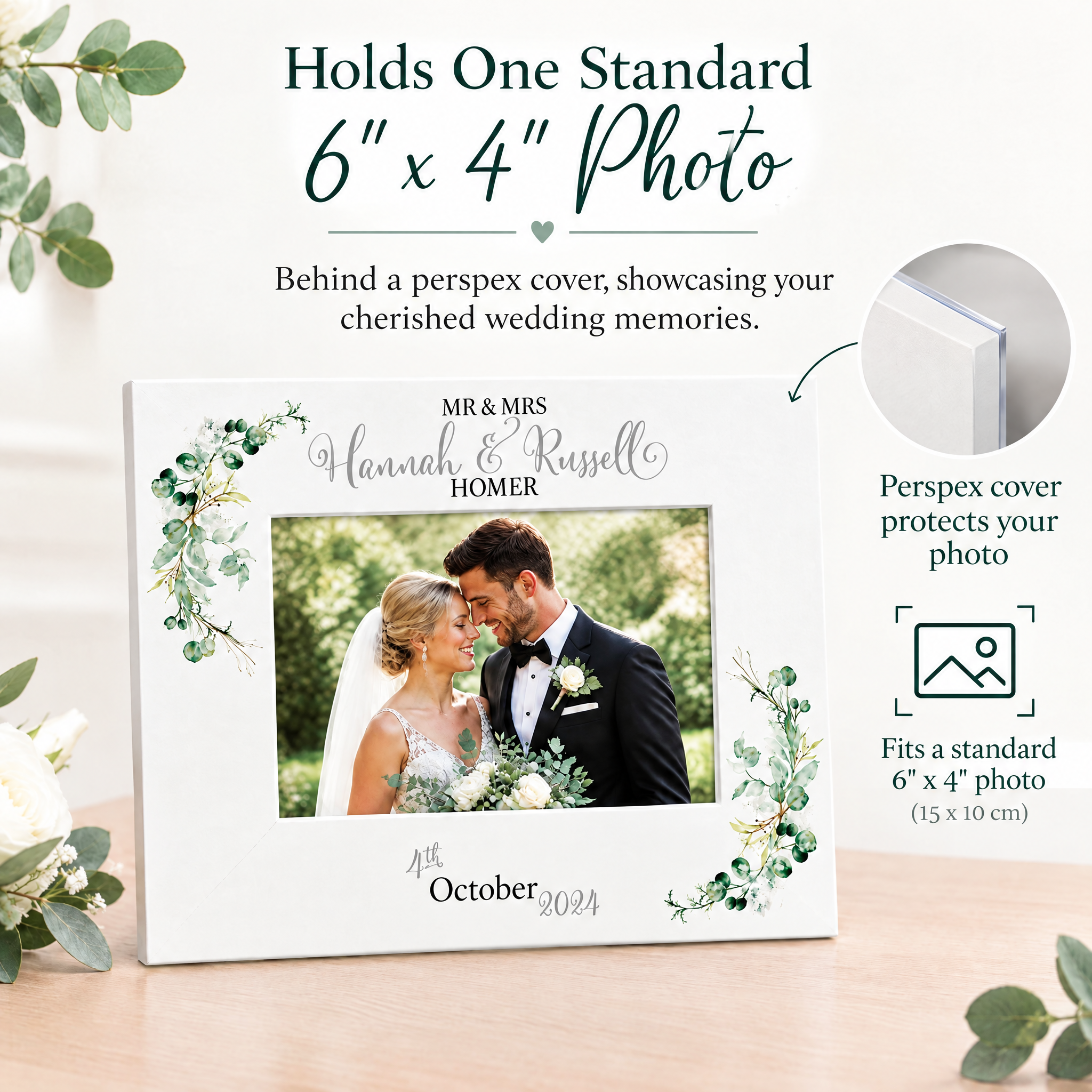 Personalised Wedding Day Photo Frame Gift With Eucalyptus Leaves Photo Frame ukgiftstoreonline