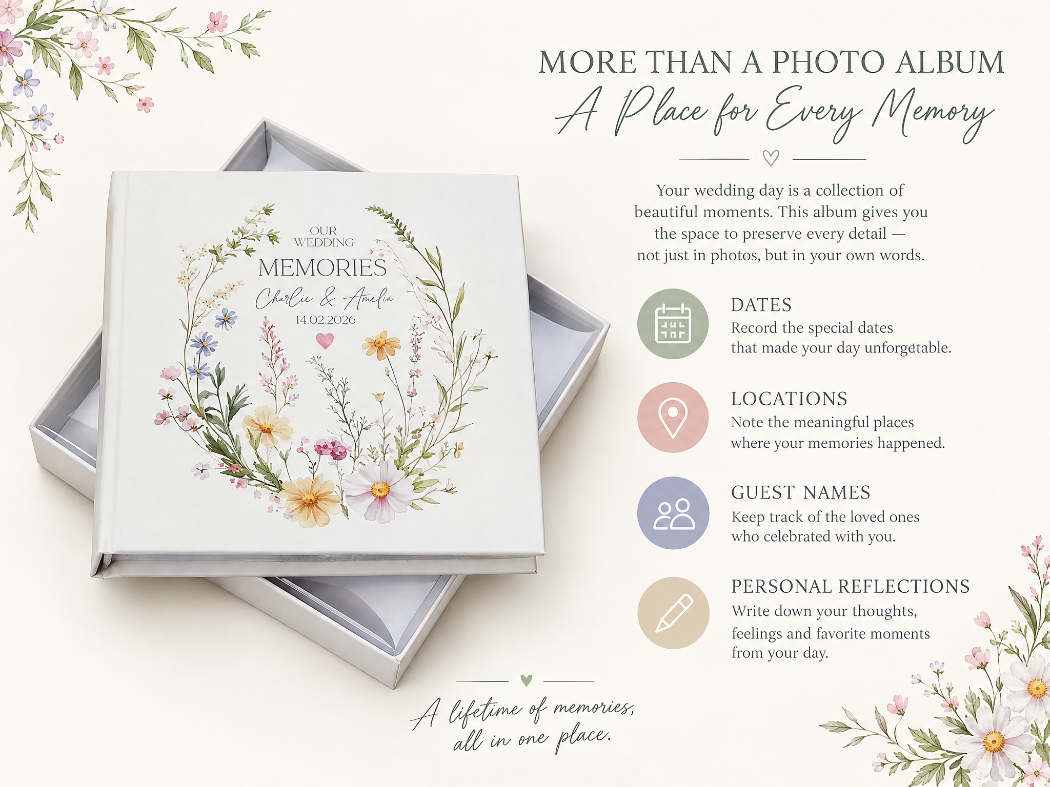 Personalised Wedding Photo Album, Floral Gift Boxed Keepsake Gift