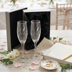 Personalised Wedding Champagne Engraved Flutes – Custom Initial Glasses With Luxury Gift Box Personalised Champagne Glasses ukgiftstoreonline