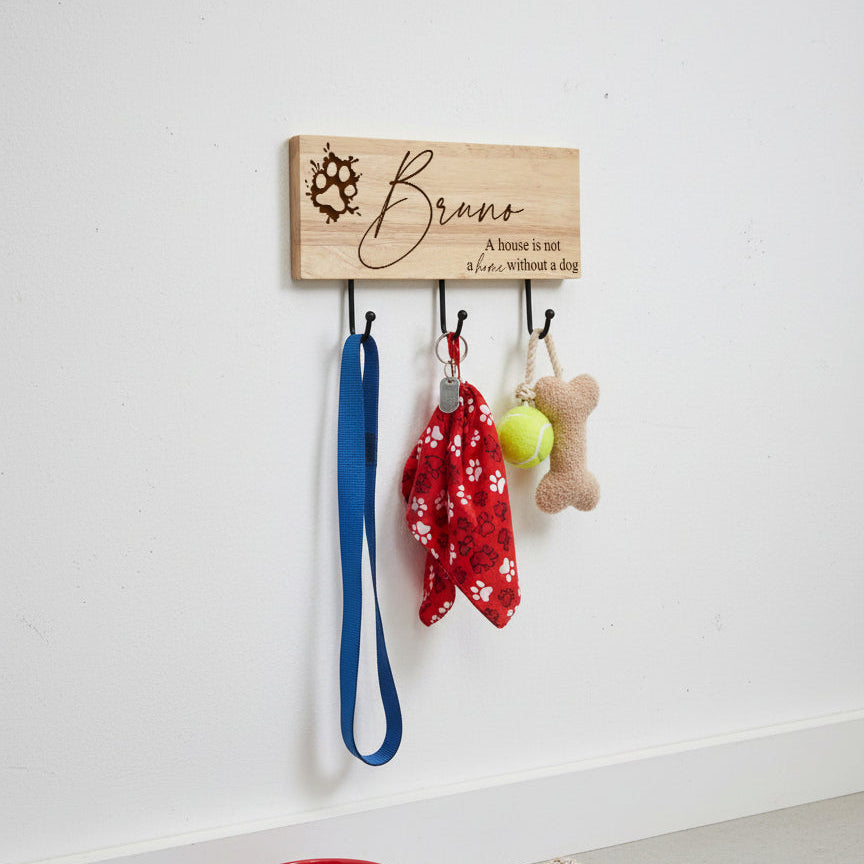 Personalised Engraved Wooden Dog Lead Hook ukgiftstoreonline