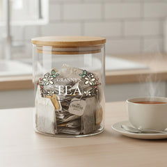 Personalised Tea Storage Jar with Flowers and Any name Gift For Any Occasion