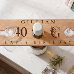 Personalised Engraved Wooden Wine Glass and Bottle Holde Any Age Birthday 21st 30th 40th 50th ukgiftstoreonline