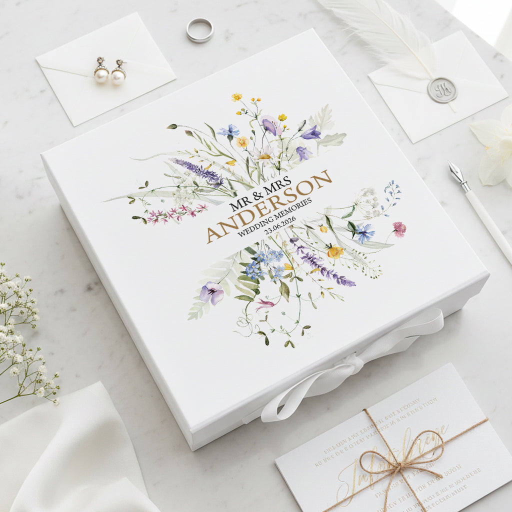 Personalised Wedding Keepsake Box – Elegant Floral Design With Wildflower Prints ukgiftstoreonline