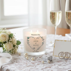 Personalised Large Double Wick Wedding Candle Gift With Dusty Blue Heart personalised Candle Lights ukgiftstoreonline
