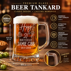 Personalised 21st Birthday Pint Beer Tankard Glass with Stars personalised beer glasses ukgiftstoreonline