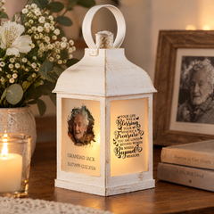 Personalised Memorial Photo Upload Lantern, Memorial Candle, Your Life Was A Blessing memorial lantern ukgiftstoreonline White