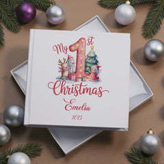 Personalised Baby Girl First Christmas Photo Album In Gift Box
