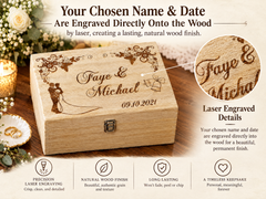 Personalised Large Wedding Floral Design Wooden Memories Keepsake Box Keepsake Memory Box Raised Words