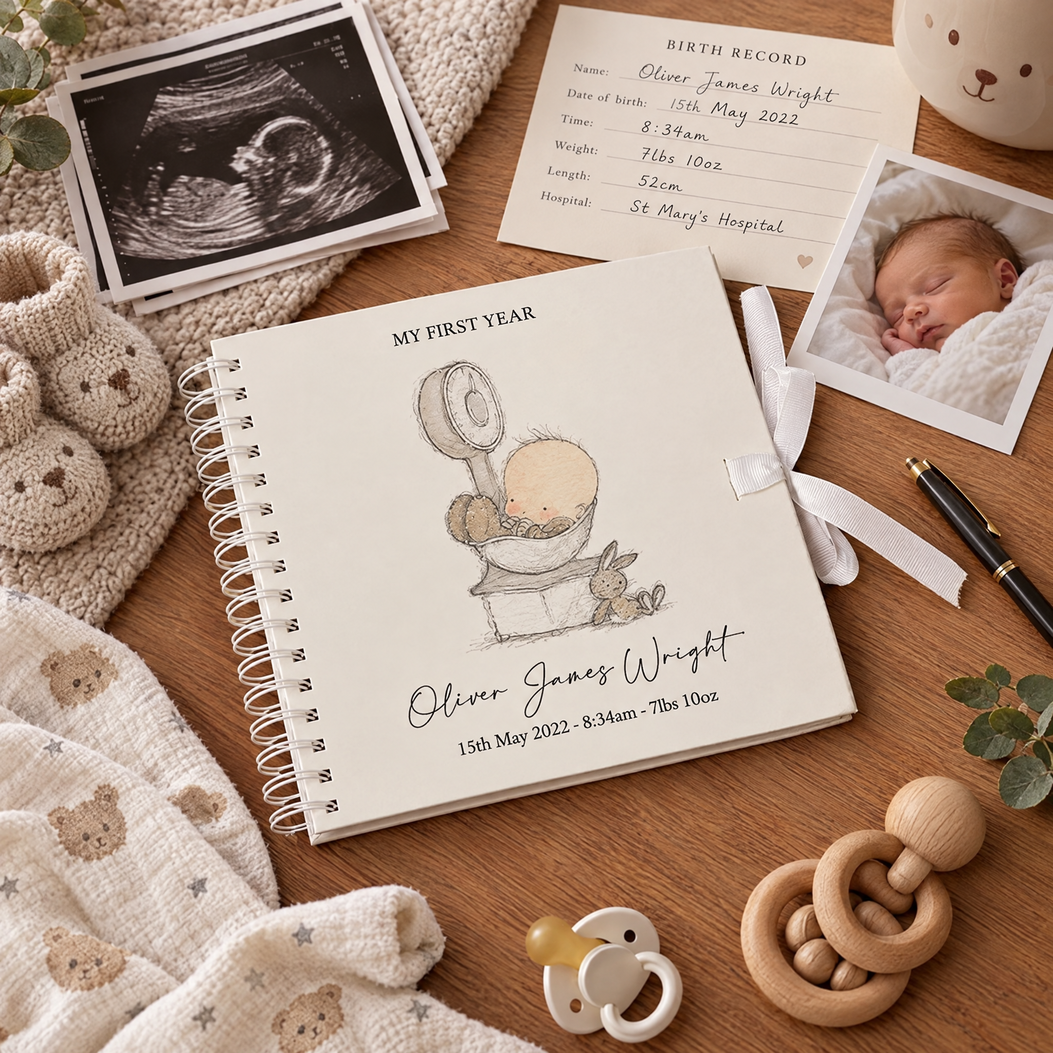Personalised Baby Birth Record Book My First Year With Scale