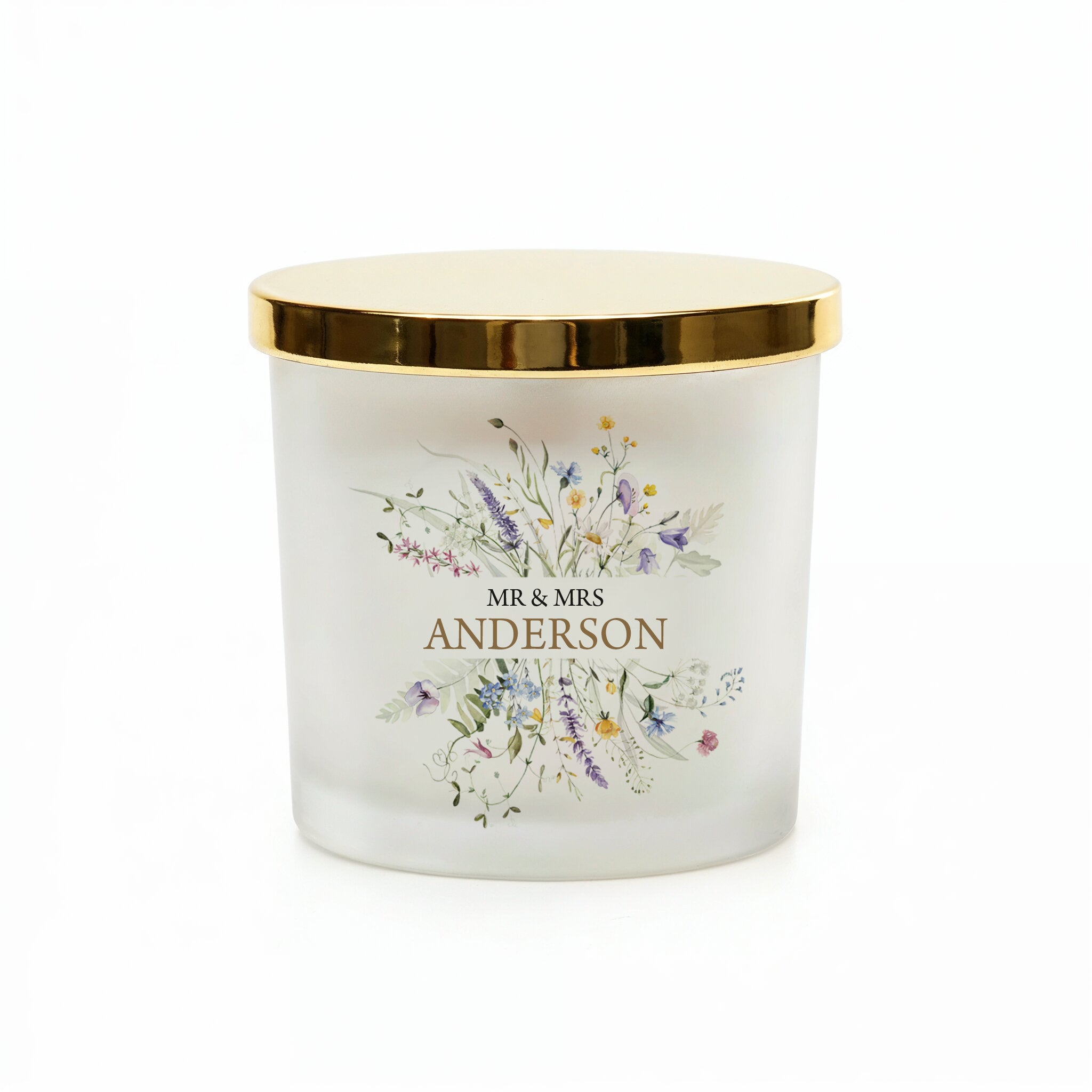 Personalised Wedding Candle – Large Floral Scented Candle Gift With Wildflower Design personalised Candle Lights ukgiftstoreonline