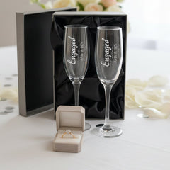 Personalised Engagement Champagne Glasses – Custom Engraved Flutes With Luxury Gift Box Personalised Champagne Glasses ukgiftstoreonline