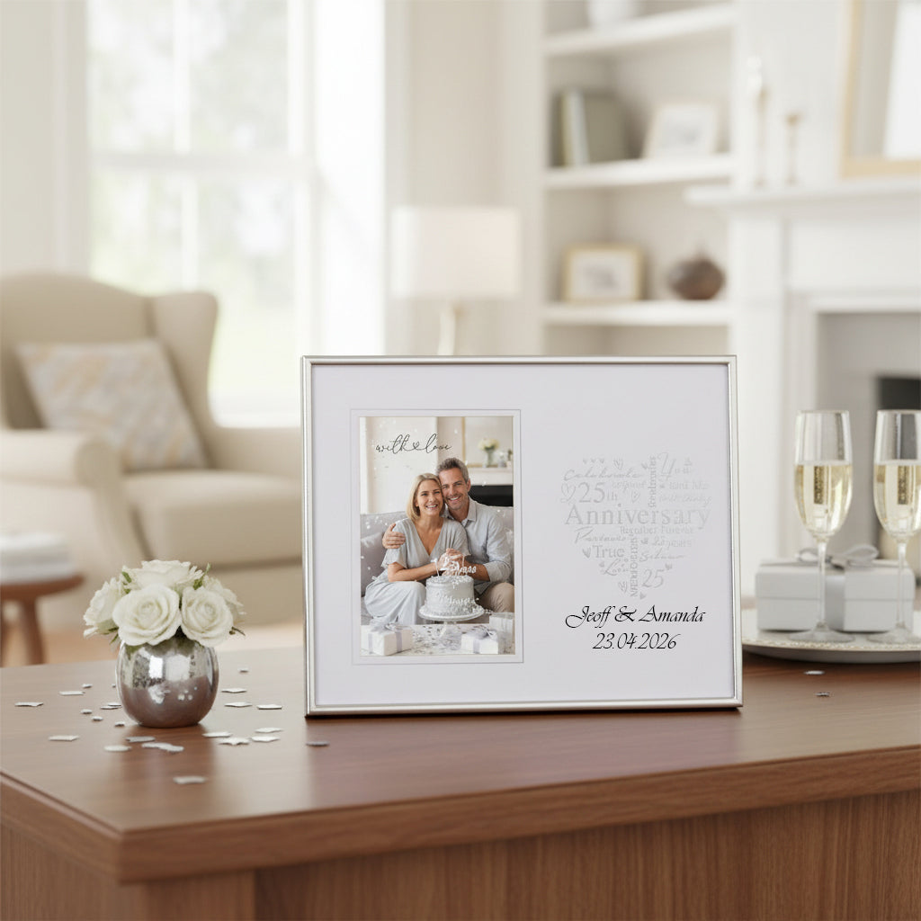 Personalised 25th Anniversary Silver Heart Photo Frame Gift Boxed Anniversary Photo Frame ukgiftstoreonline