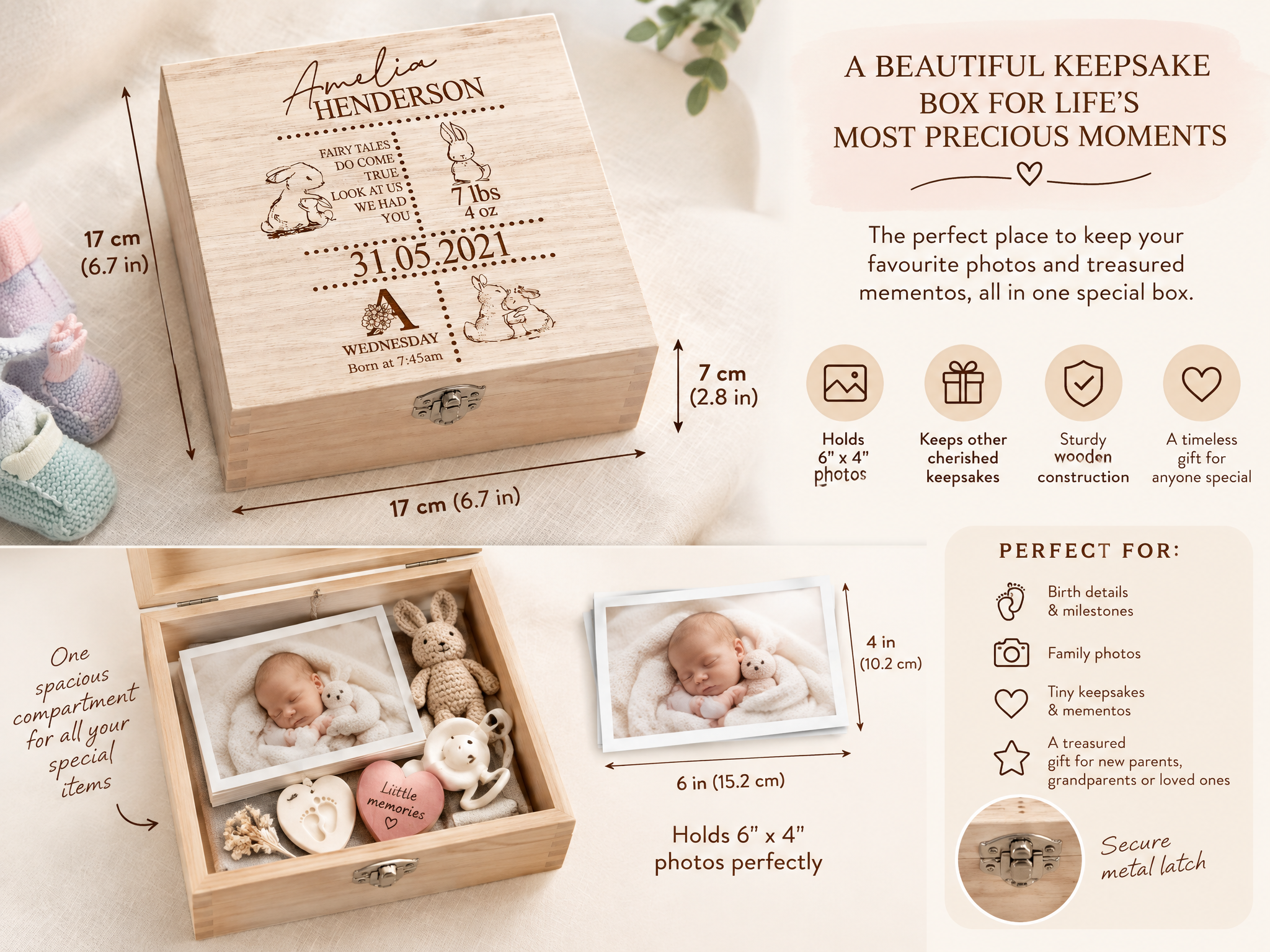 Personalised baby Wooden Memory Box Gift With birth Details Keepsake Memory Box ukgiftstoreonline