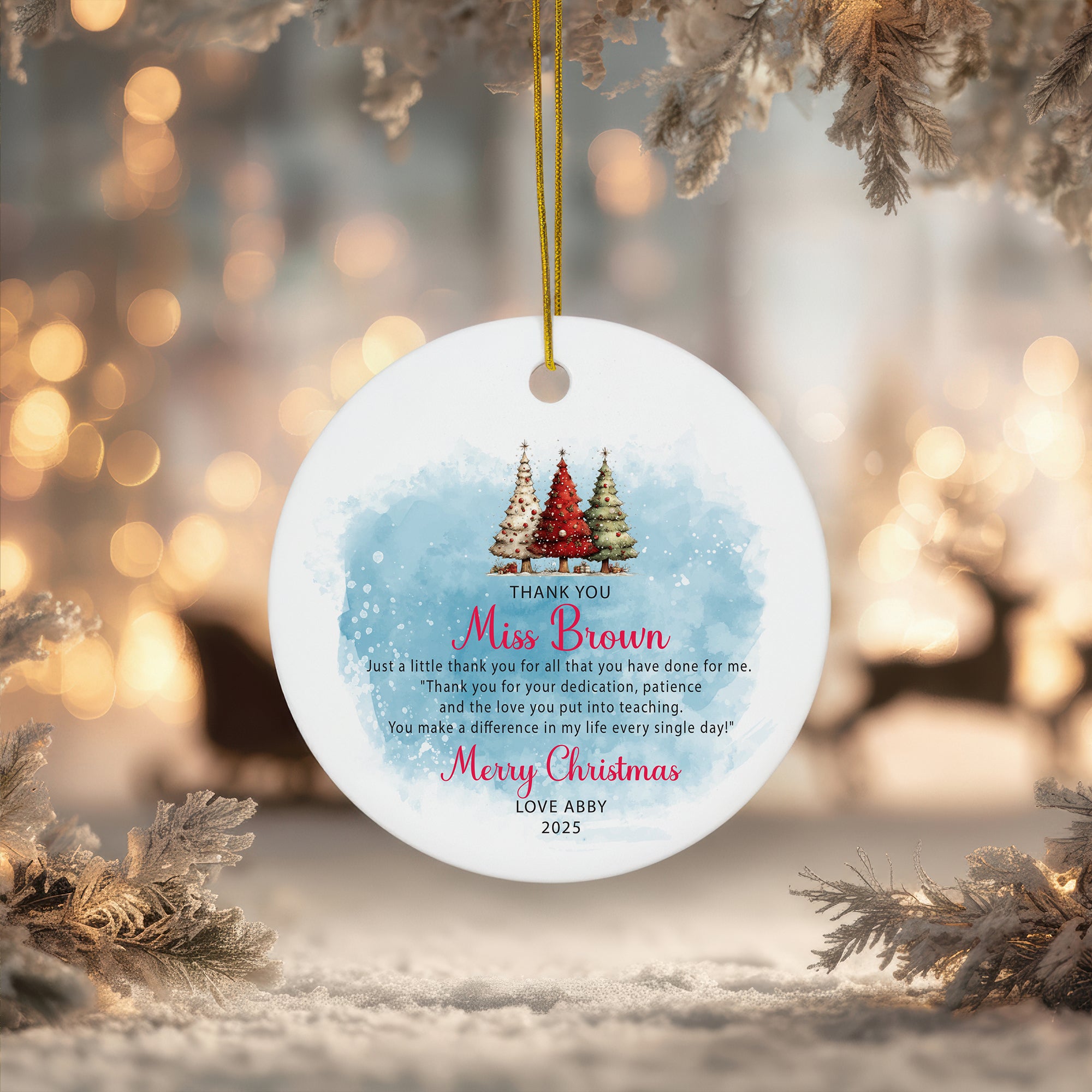 Personalised Thank You Christmas Bauble Ornament Keepsake Gift for Teacher Personalised Heart Gifts ukgiftstoreonline