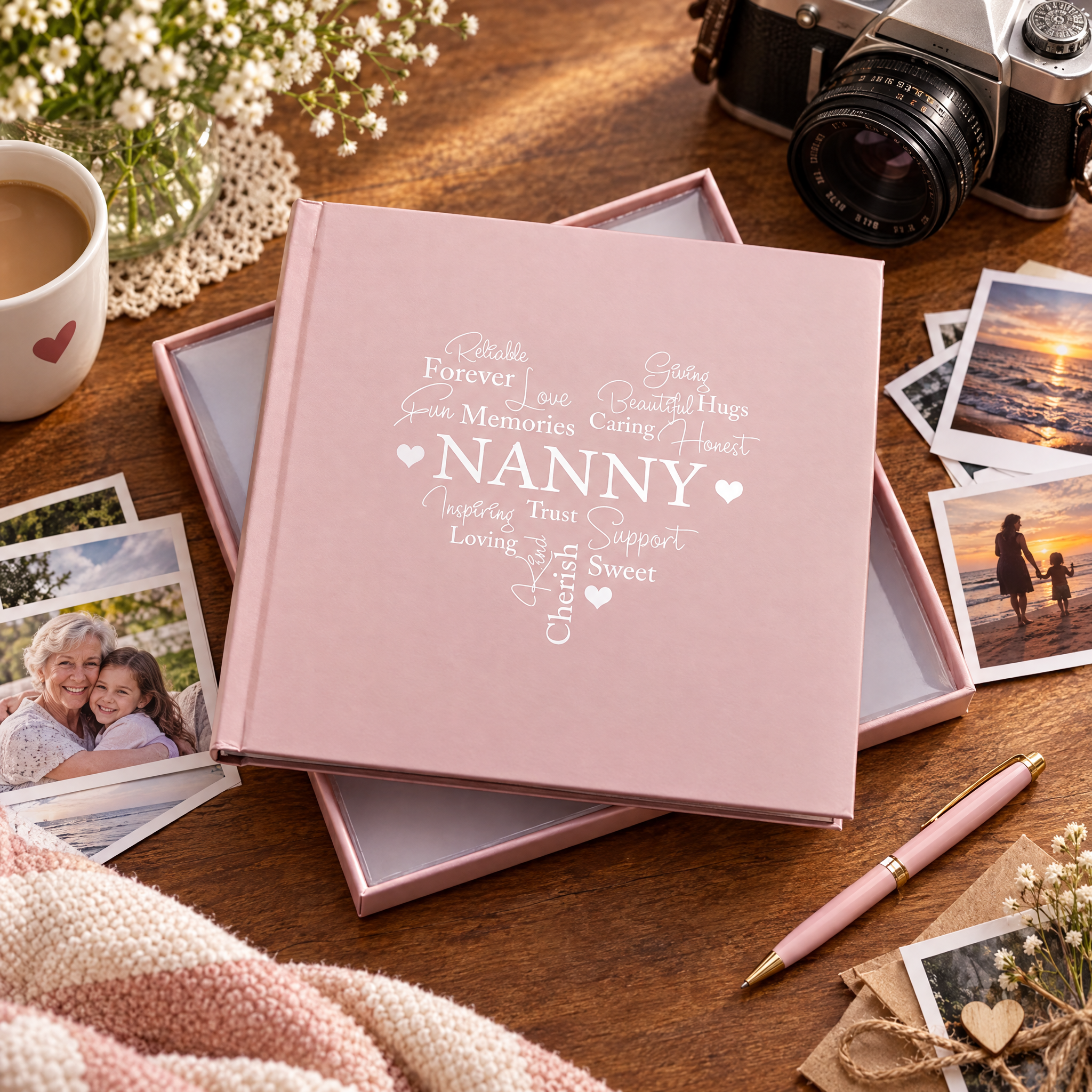 Nanny Word Heart Pink Photo Picture Album 50 x 6"x4" Nanny Photo Album ukgiftstoreonline