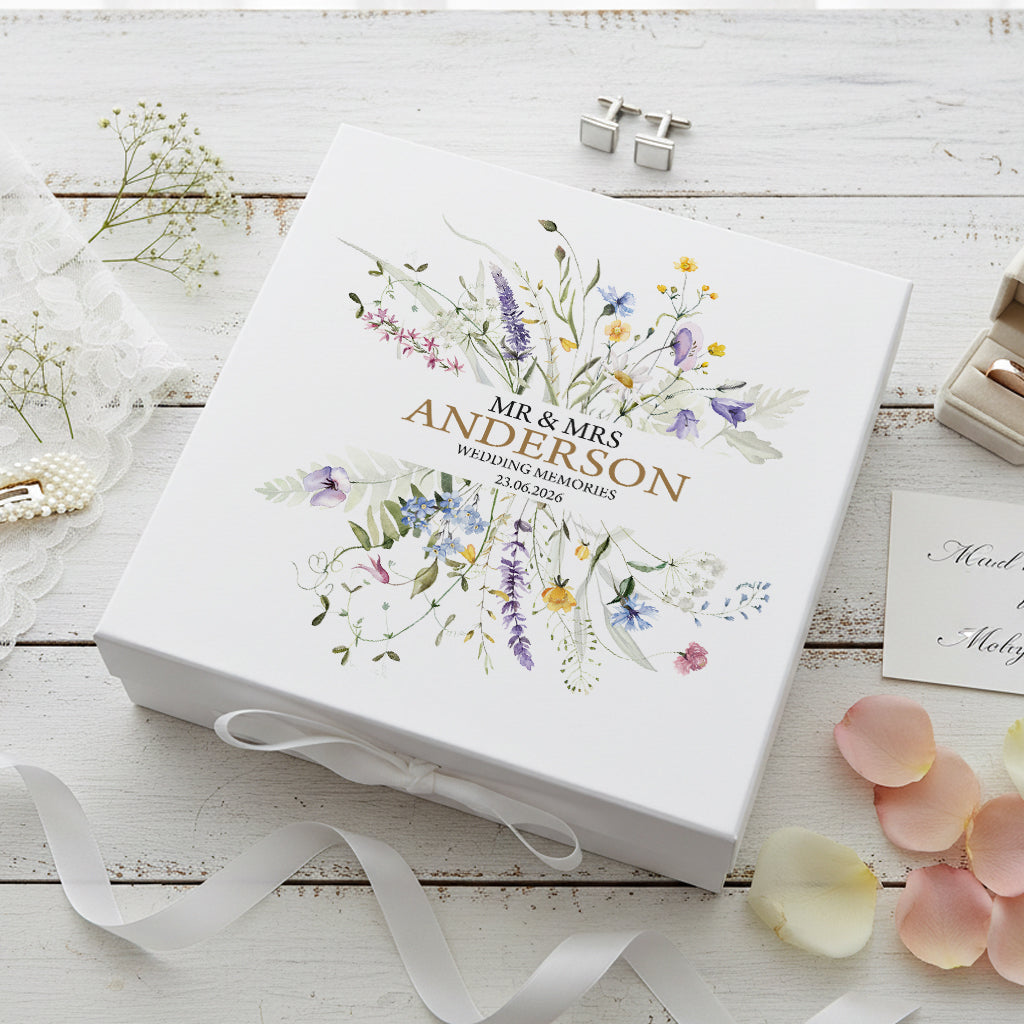 Personalised Wedding Keepsake Box – Elegant Floral Design With Wildflower Prints ukgiftstoreonline