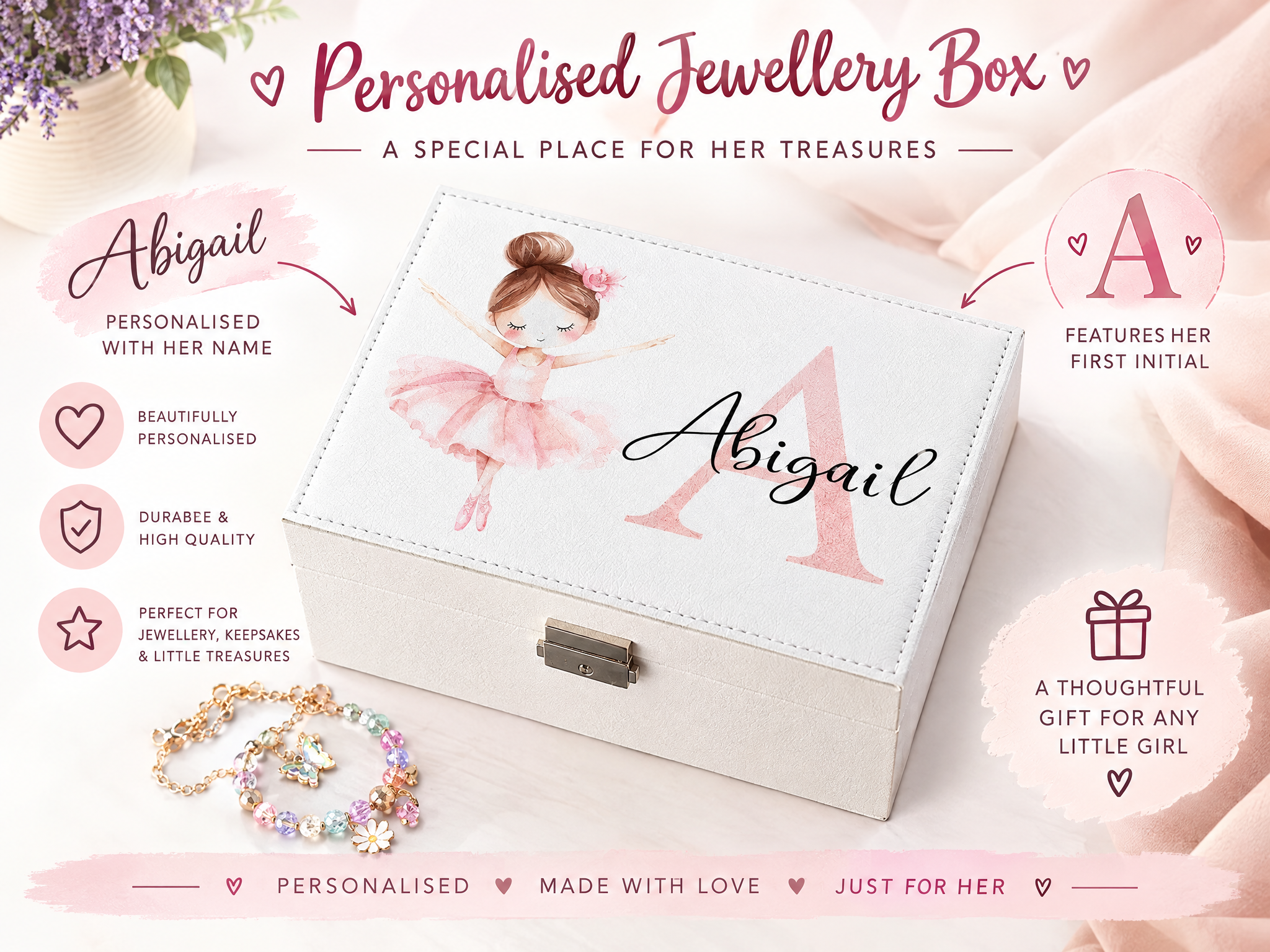 Personalised Girls Ballerina Large Jewellery Box Gift Customised Personalised Jewellery Box ukgiftstoreonline