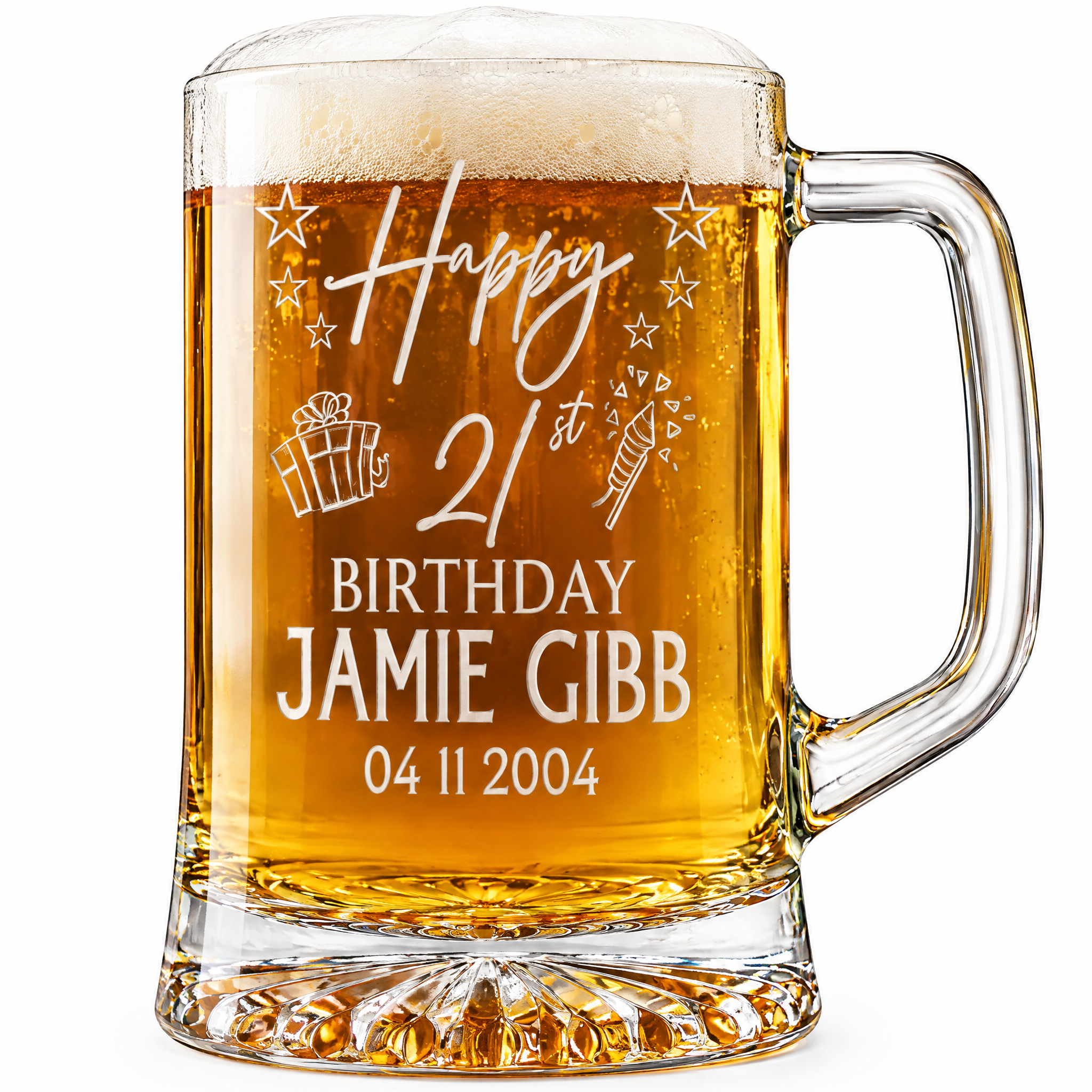 Personalised 21st Birthday Pint Beer Tankard Glass with Stars personalised beer glasses ukgiftstoreonline